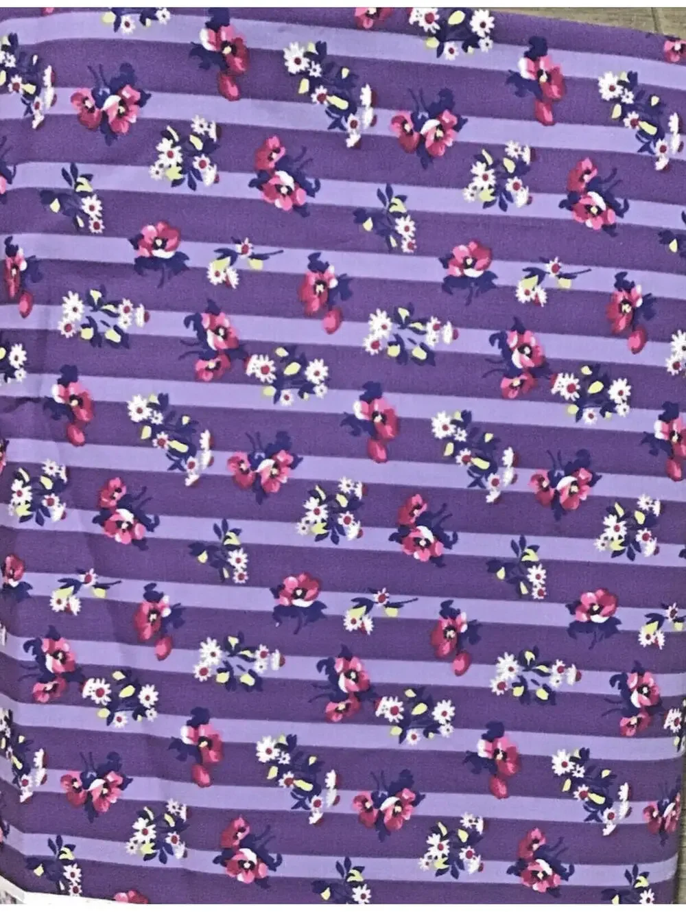 6.5 Yds Purple Quilt Fabric With Small Bouquets Flowers & Stripes MDG